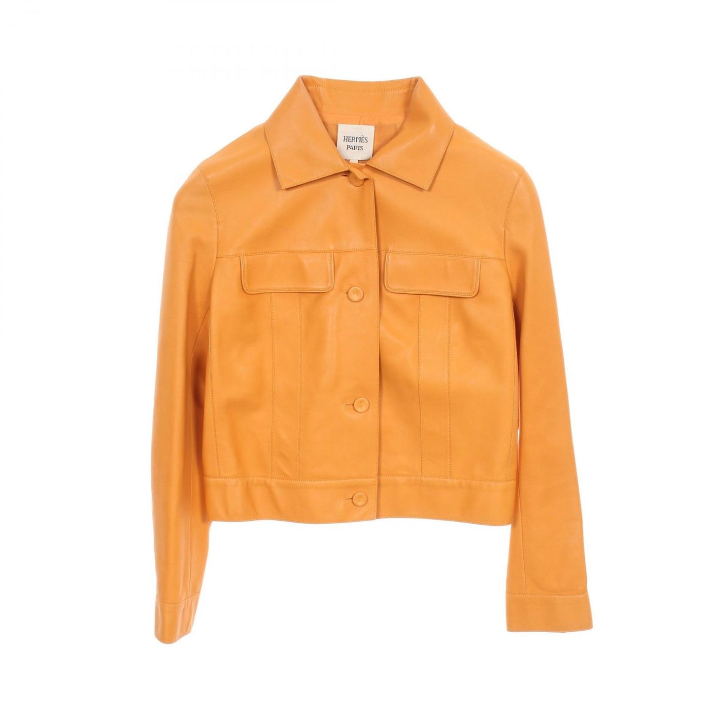 HERMES Orange Lambskin Leather Jacket - Timeless Elegance