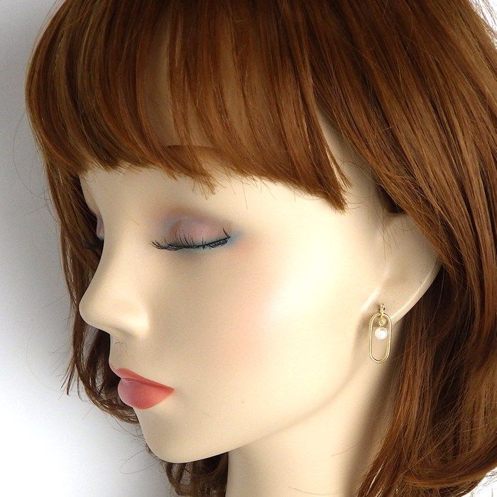 Elegant K18YG Pearl Oval Link Motif Swing Earrings