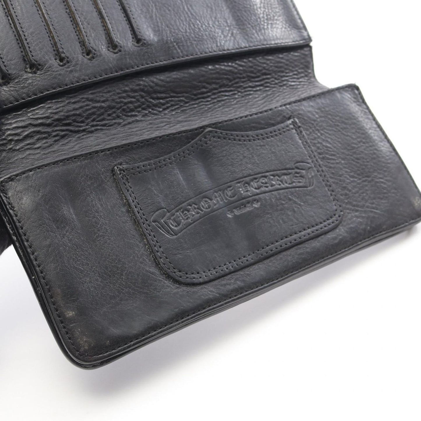CHROME HEARTS Long Single Fold Tips Leather Wallet - Black & Silver