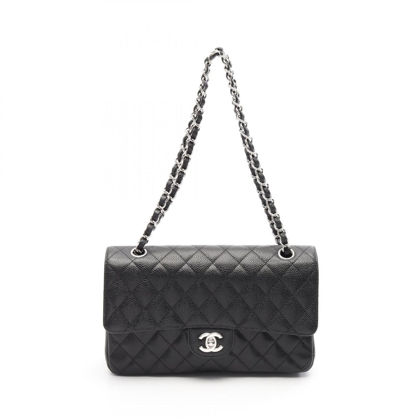 CHANEL Matelassé Double Flap Shoulder Bag in Black Caviar Skin