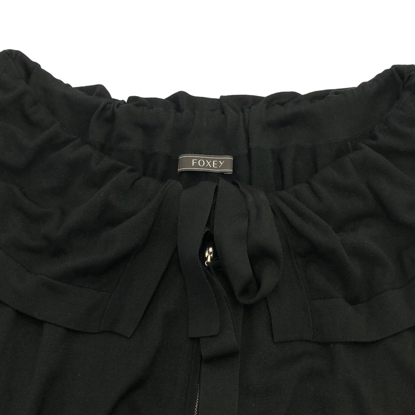 FOXEY Black Silk Zip-Up Long Cardigan - Elegant Luxury Layering