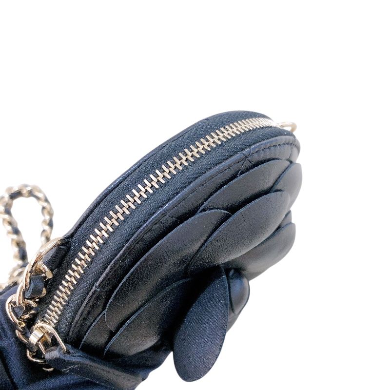 CHANEL Camellia Chain Shoulder Bag - Black Lambskin with Gold Hardware