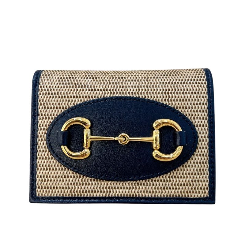 GUCCI Horsebit Compact Wallet in Brown/Navy Canvas & Leather