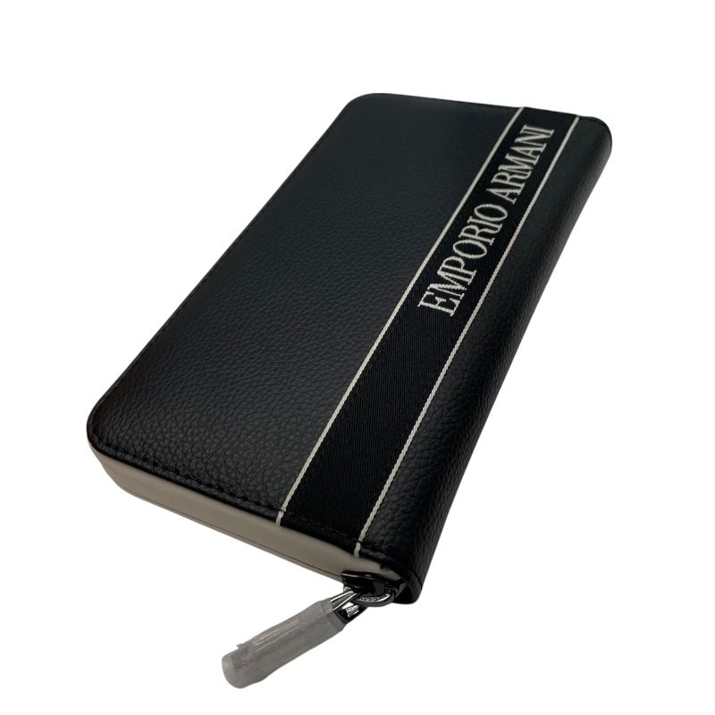 Emporio Armani Black & White Leather Zip-Around Wallet for Men