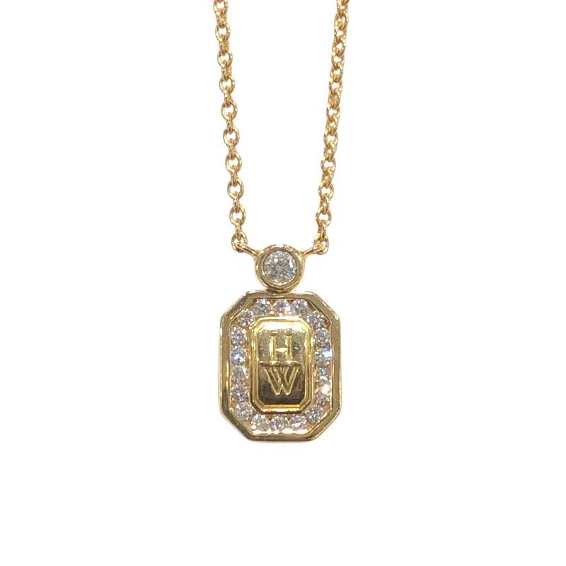 HARRY WINSTON HW Logo Necklace in 750 Yellow Gold - Exquisite Elegance