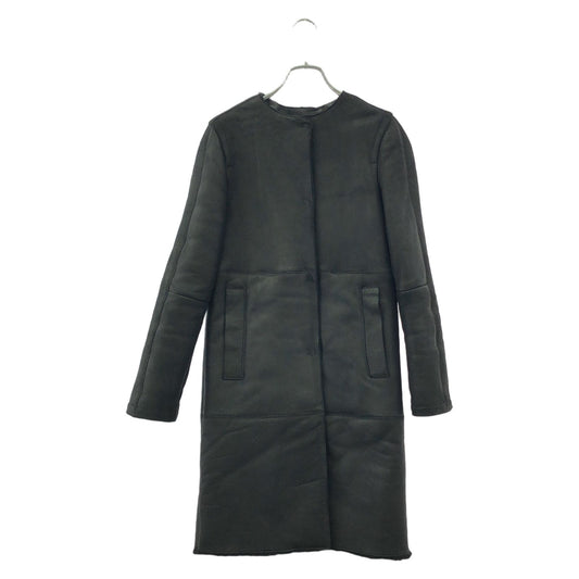 JIL SANDER NAVY Black Leather Shearling Coat - Size 34