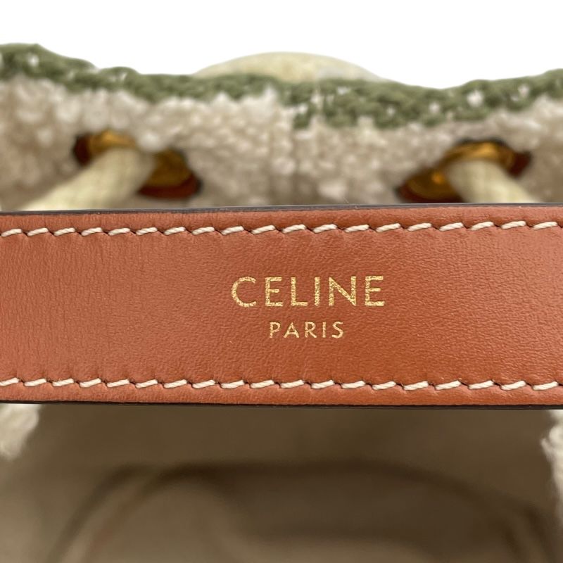 CELINE Drawstring Bag in White & Green Canvas - Exquisite Craftsmanship