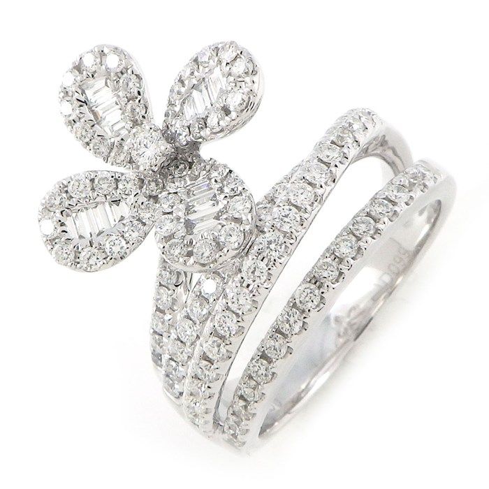 Exquisite Diamond Flower Pave Ring in K18 White Gold - 0.99ct