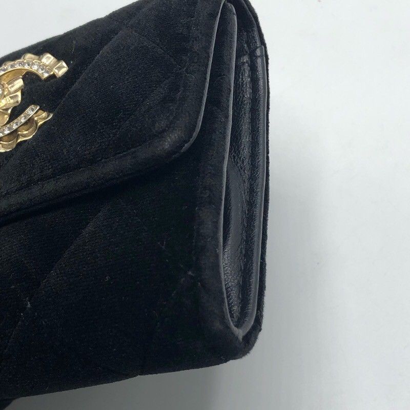 CHANEL Matelassé Coco Mark Coin Case in Black Velvet with Gold Hardware