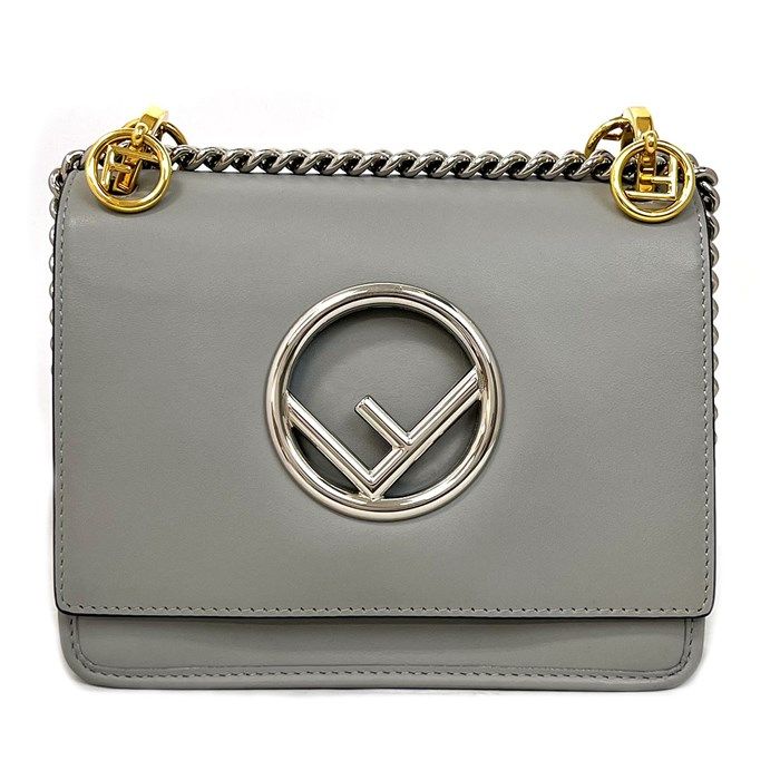 Fendi Can Eye Mini Chain Shoulder Bag in Grey Calf Leather