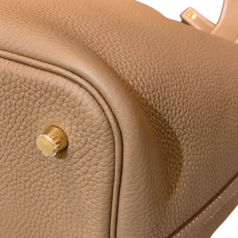 HERMES Picotin Lock MM Handbag in Etoupe with Gold Hardware