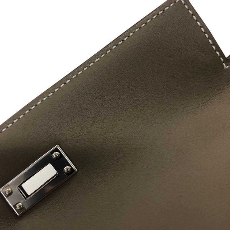 HERMES Kelly Pochette W刻 in Etoupe with Silver Hardware