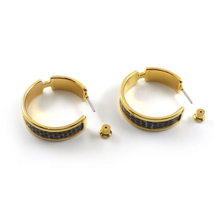 HERMES Oranpe Earrings in Ombre Lizard Leather & Gold Plating