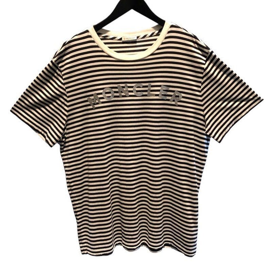 MONCLER Striped Logo Print Cotton T-Shirt - Size L