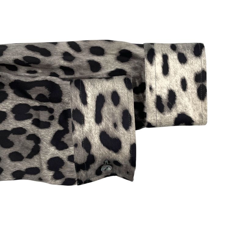 Dolce & Gabbana Leopard Print Silk Bow Tie Blouse - Gray