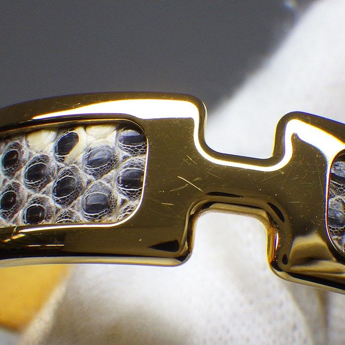 HERMES Oranpe Earrings in Ombre Lizard Leather & Gold Plating