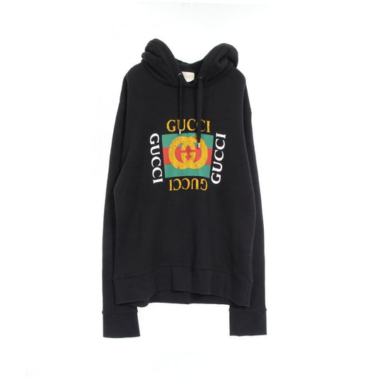 GUCCI Old Logo Cotton Hoodie - Timeless Elegance in Black