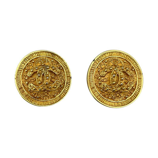 CHANEL Coco Mark Round Earrings in Gold Metal - Timeless Elegance