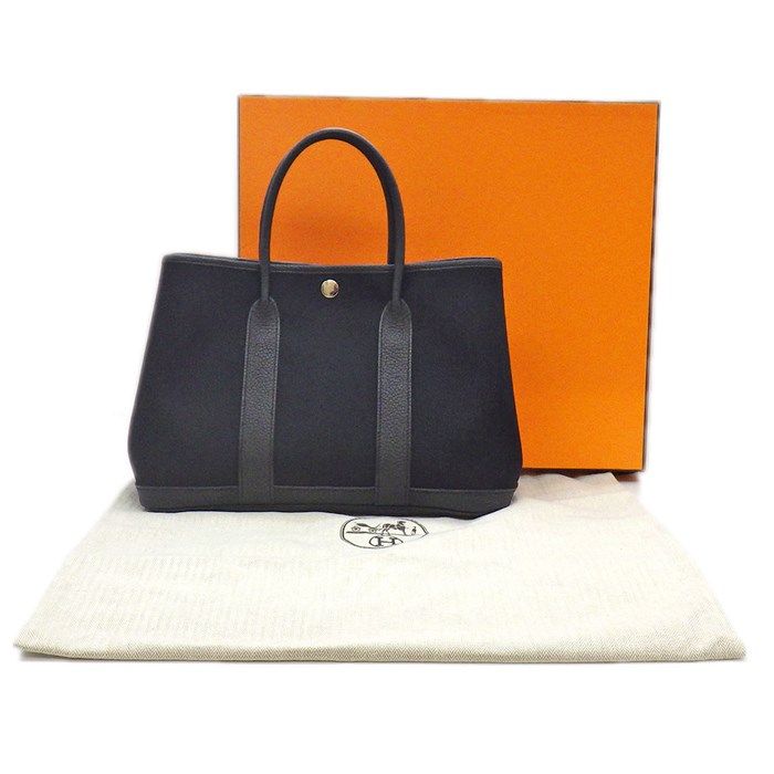 HERMES Garden Party TPM Handbag - Black Military Canvas, 2022