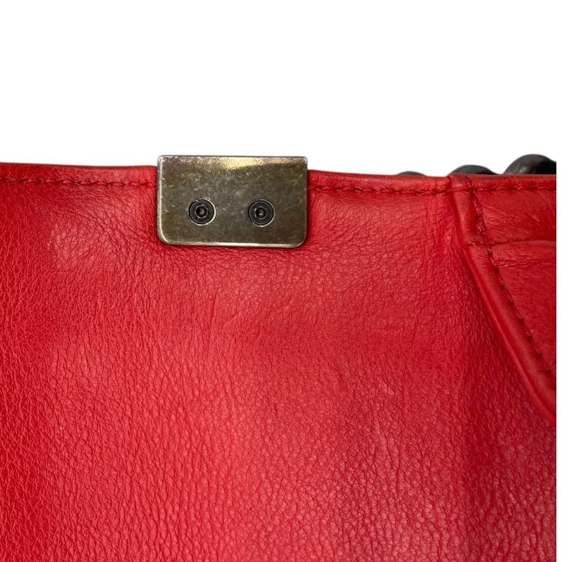 CHANEL Boy Chanel 20 Red Leather Shoulder Bag with Silver Hardware