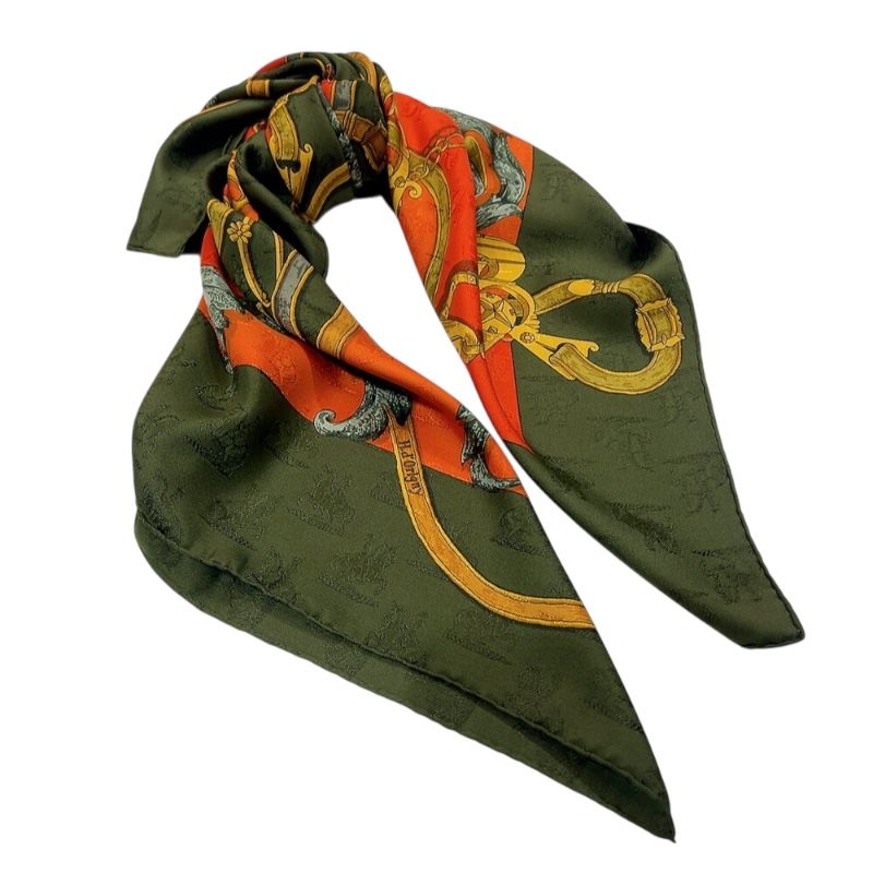 HERMES Carre 90 Linstrvction dvroy Green Multi Silk Scarf