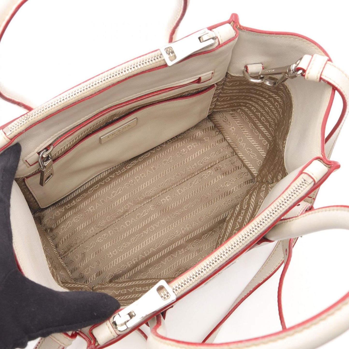 PRADA Glace'Calf Scam Handbag - Exquisite Ivory Leather & Suede