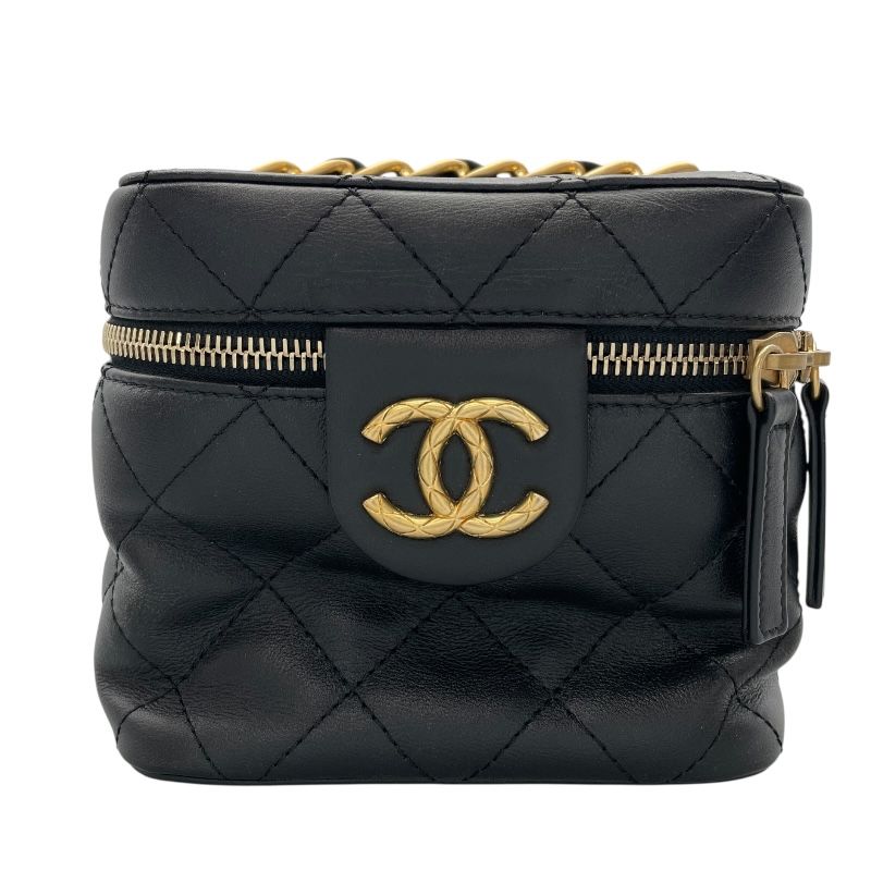CHANEL Vanity AS3228 Black Lambskin Shoulder Bag with Gold Hardware