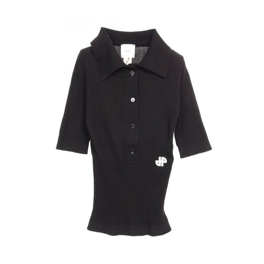 PATOU Black Cotton Knit Polo Shirt - Exquisite Elegance