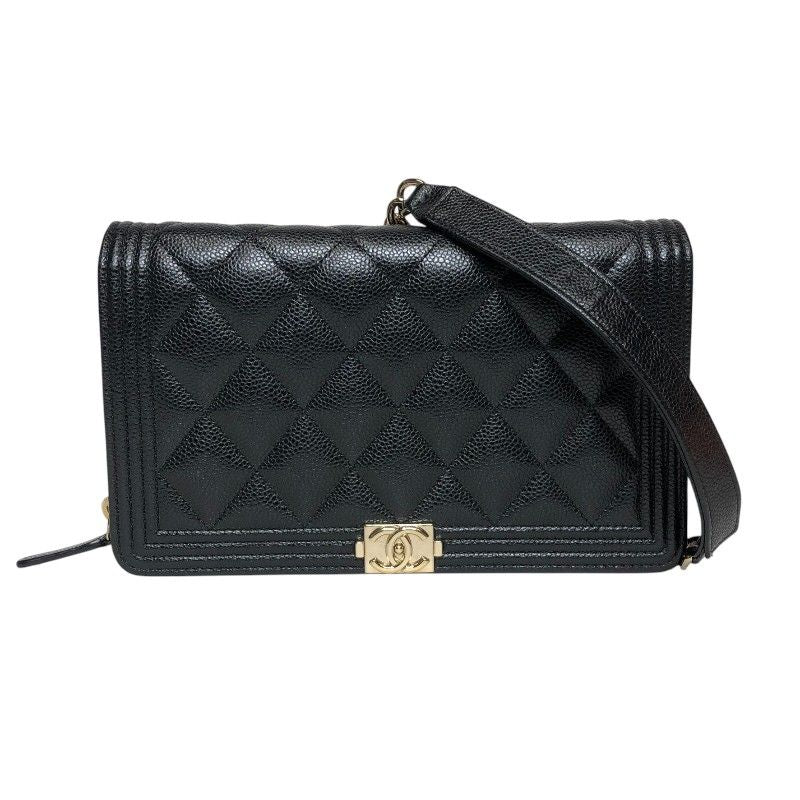 CHANEL Boy Chanel Chain Wallet in Black Caviar with Gold Hardware
