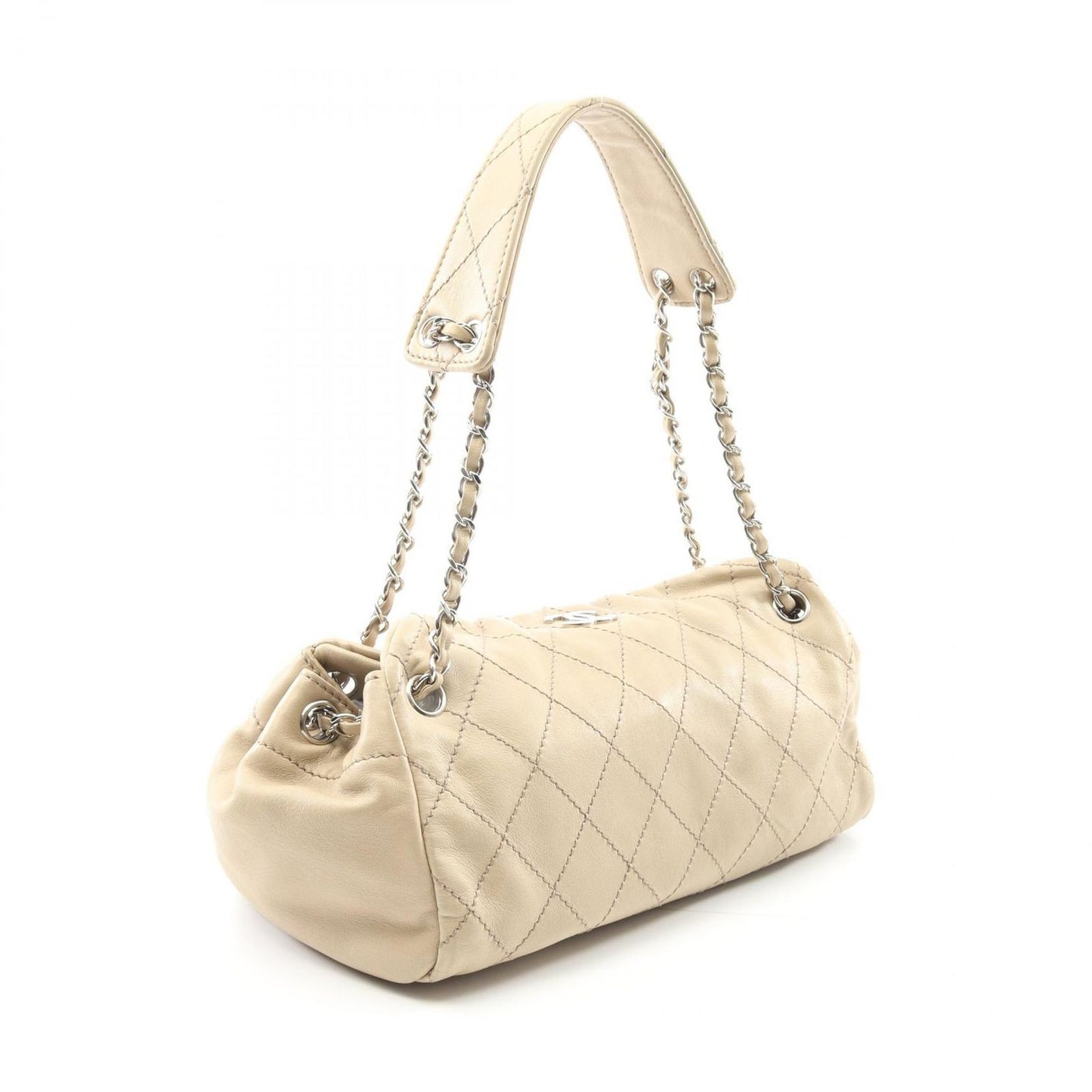 CHANEL Matelassé Beige Leather Shoulder Bag with Wild Stitch