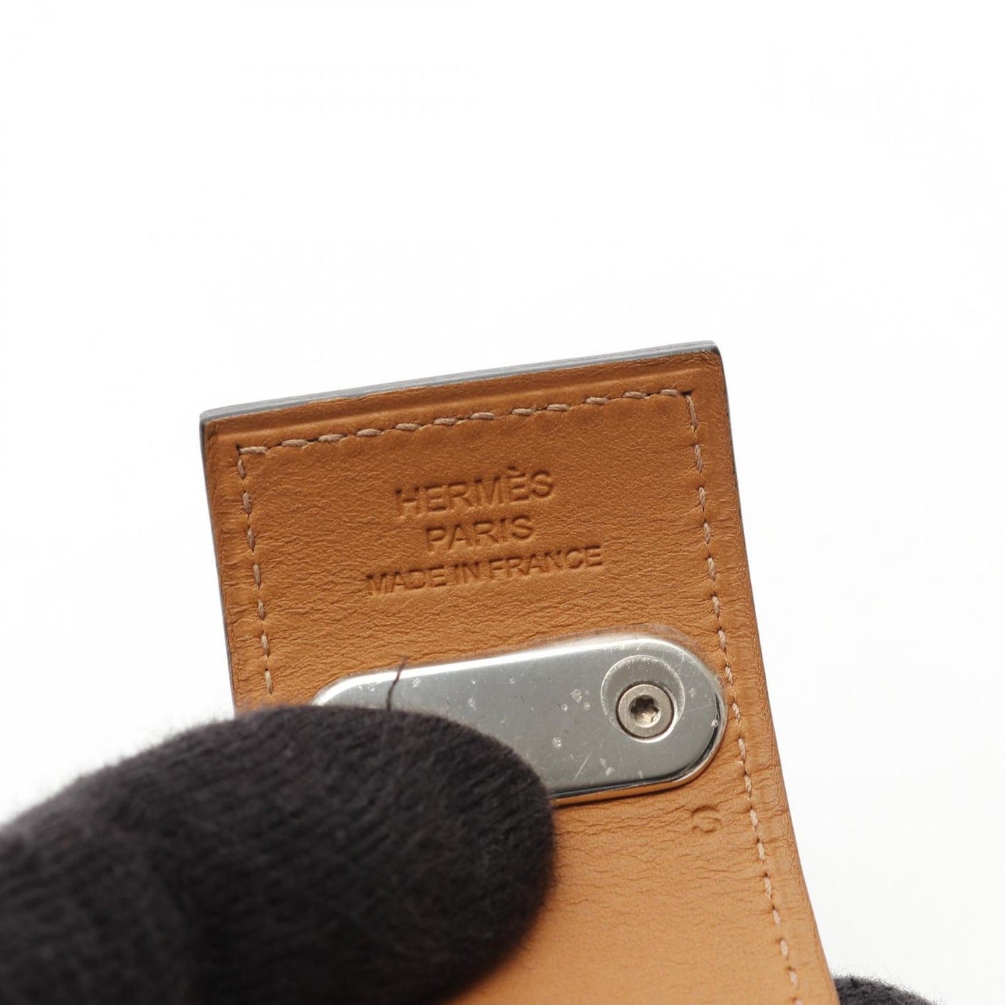 HERMES Intense Black Leather & Stainless Steel Bangle Bracelet