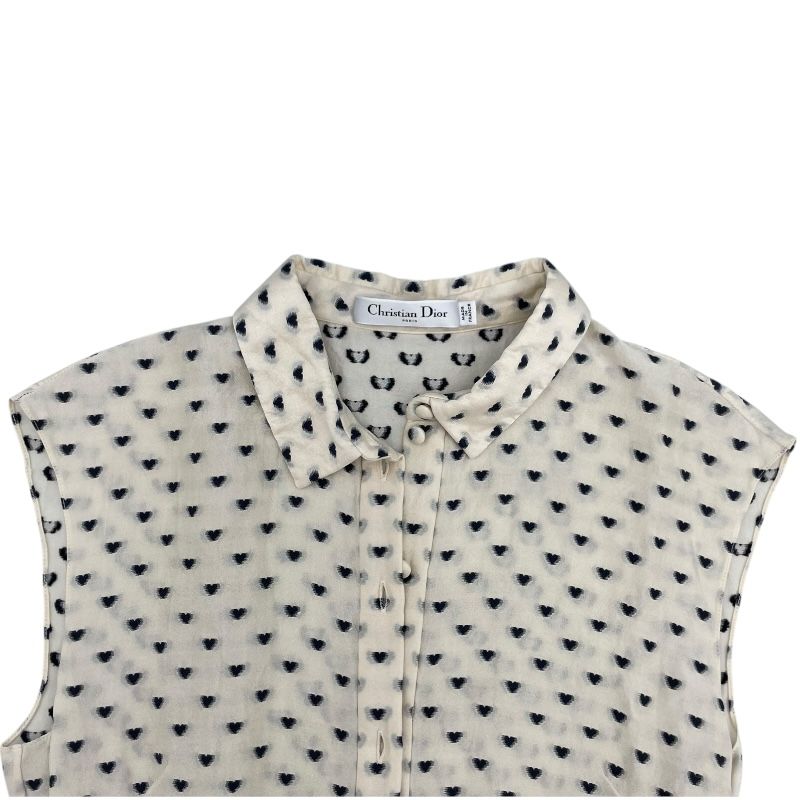 Christian Dior Cream Silk Heart Pattern Sleeveless Dress
