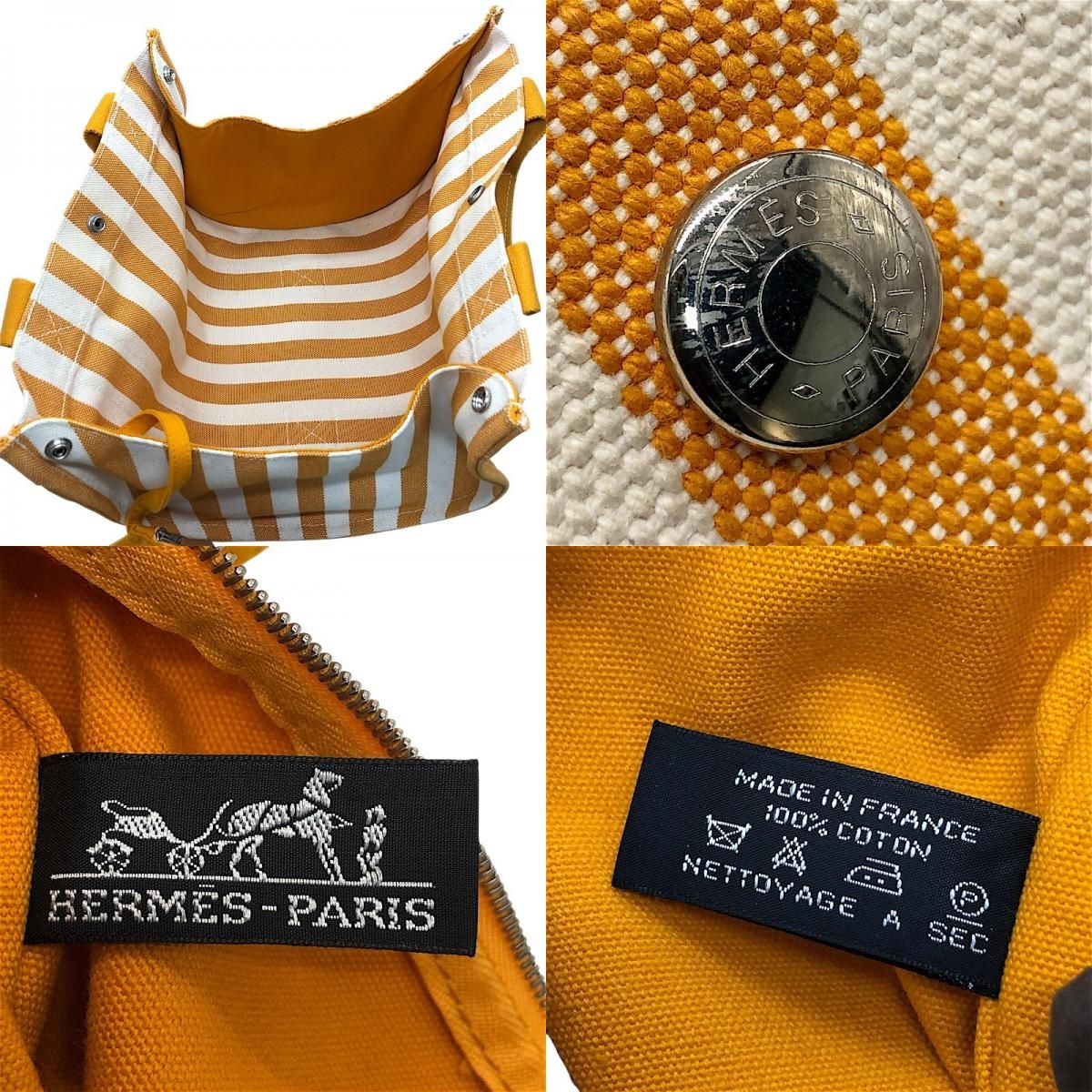 HERMES Cannes PM Tote Bag in Orange & White - Exquisite Cotton Craftsmanship