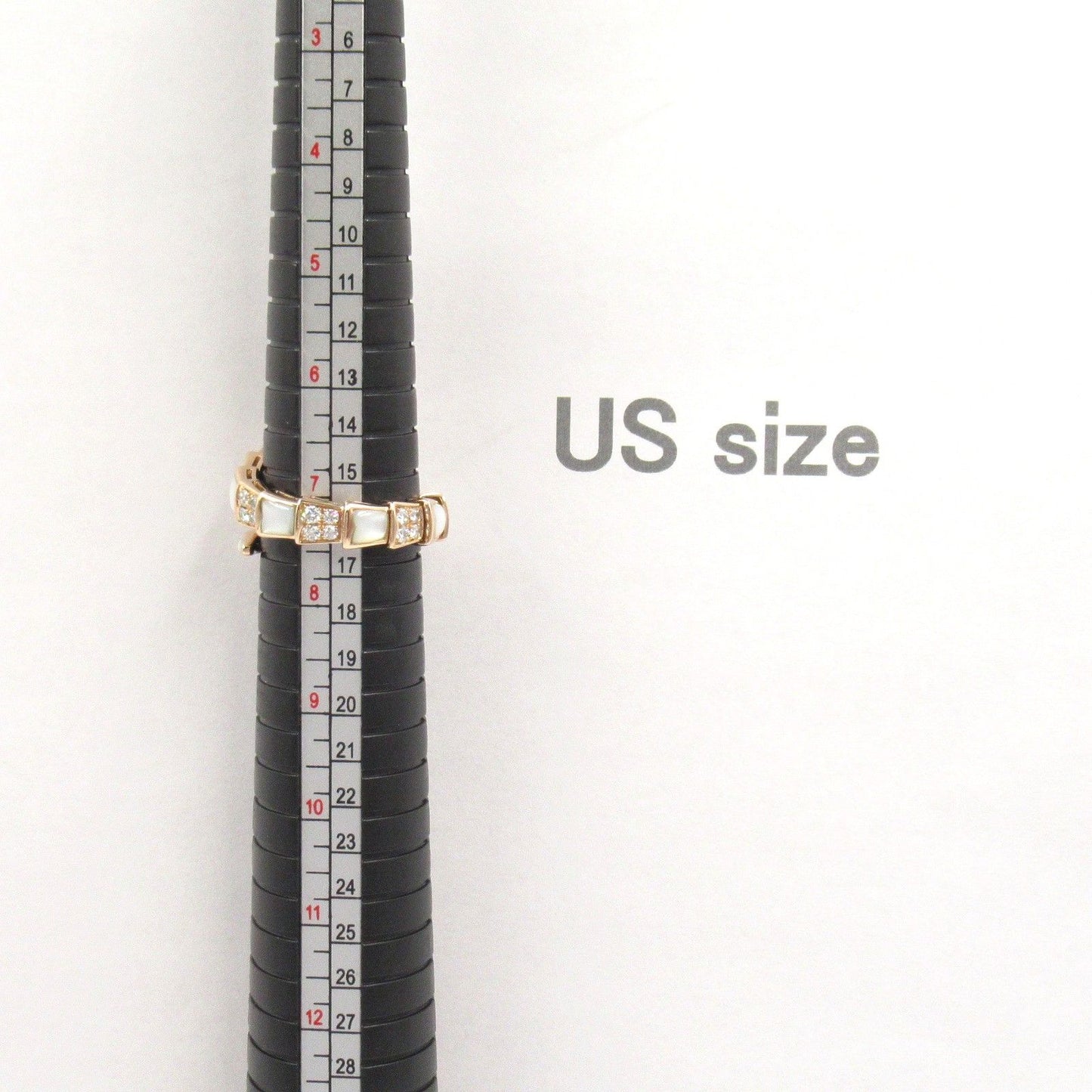 BVLGARI Serpenti Viper Ring with Diamonds & Mother of Pearl - Size 15