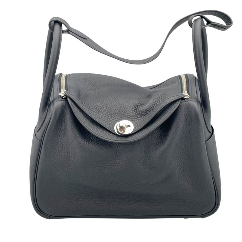 HERMES Lindy 30 Handbag in Black Togo Leather with Silver Hardware