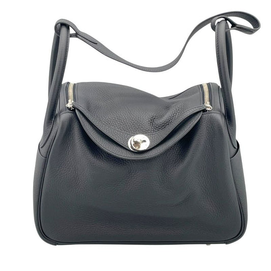 HERMES Lindy 30 Handbag in Black Togo Leather with Silver Hardware