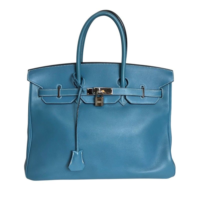 HERMES Birkin 35 Blue Jean Swift Leather Handbag with Silver Hardware