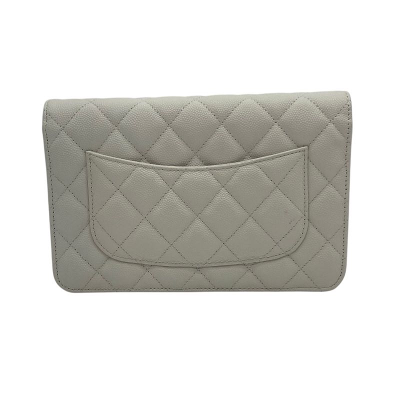 CHANEL Matelassé Chain Wallet AP0250 in White Caviar Leather