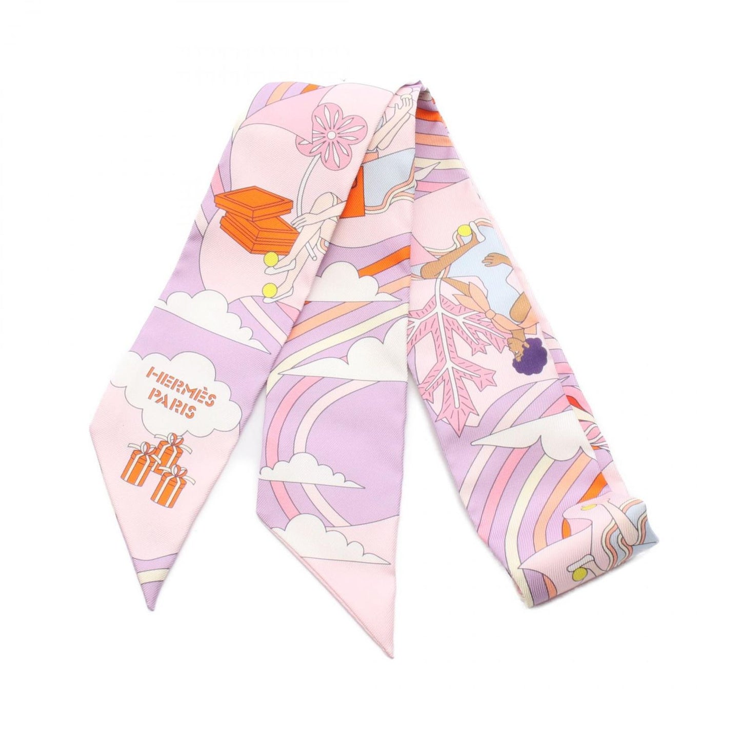 HERMES Carres Volants Twilly Scarf - Unused Silk in Purple