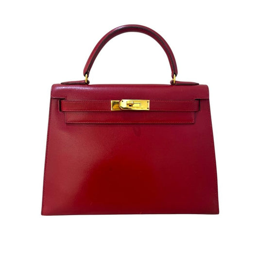 HERMES Kelly 28 Rouge Vif Handbag with Gold Hardware