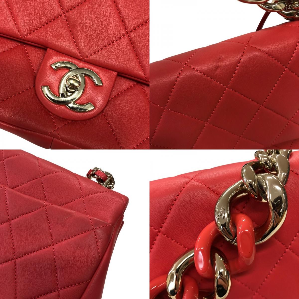 CHANEL Matelassé Flap Chain Shoulder Bag - Red Lambskin