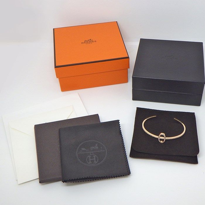 HERMES Chaine d'Ancre Full Pavé Diamond Bangle in K18 Pink Gold