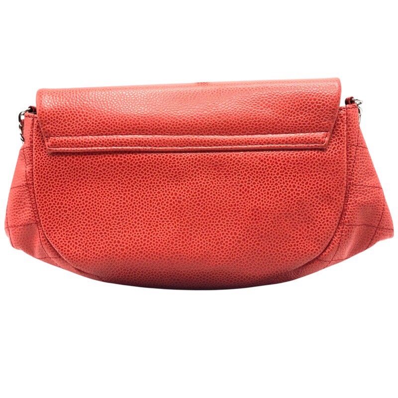 CHANEL Coco Mark Half Moon Chain Wallet in Red Orange Caviar