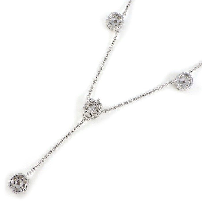 Exquisite 2Way Y-Shape Diamond Flower Necklace in K18 White Gold