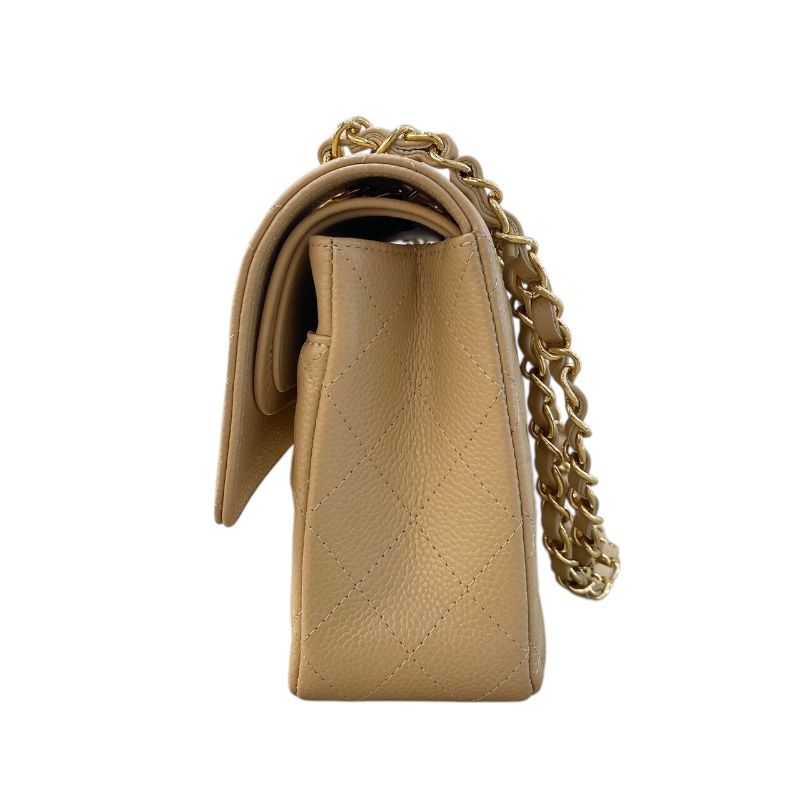 CHANEL Matelassé 25 Beige Caviar Shoulder Bag with Gold Hardware