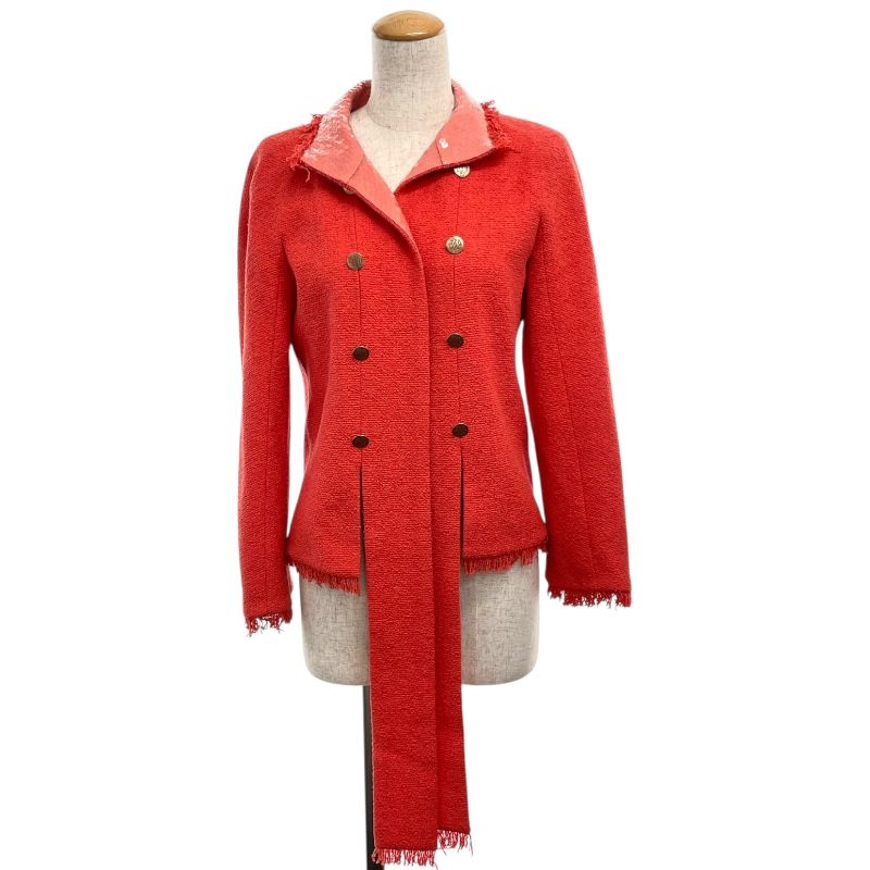 CHANEL Orange Sequin-Trimmed Tweed Jacket - Size 38