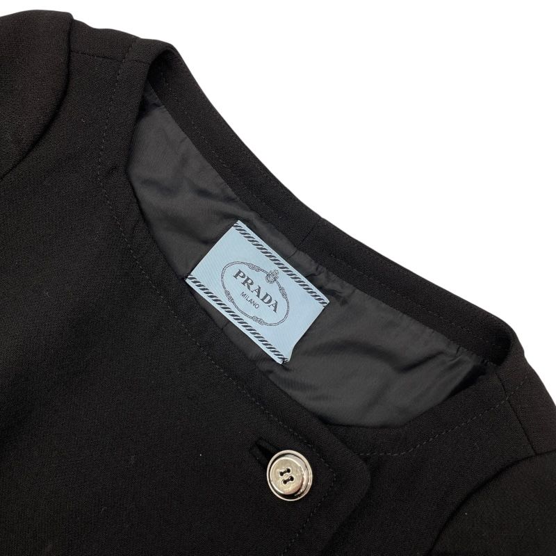 PRADA Metal Button Short Sleeve Dress in Black Wool - Size 36