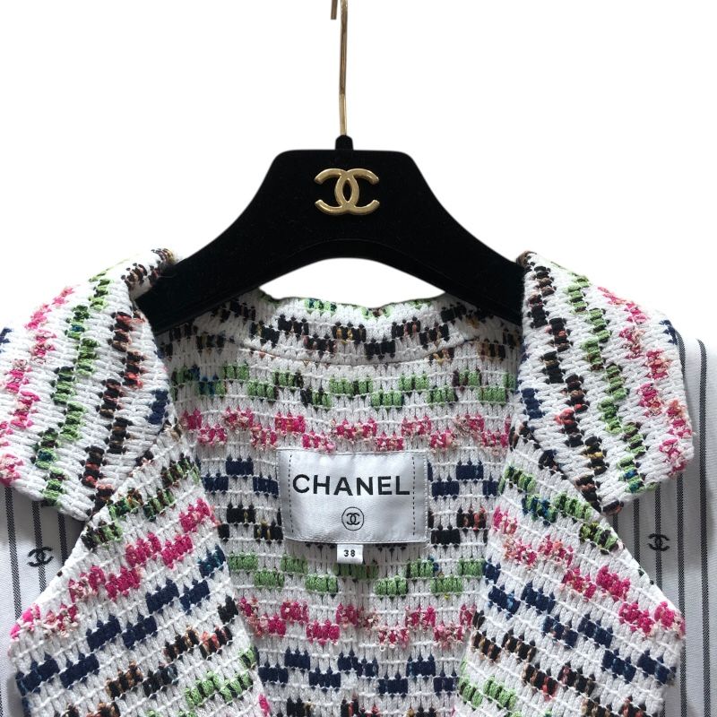 CHANEL Coco Mark Pattern Short Sleeve Jacket - White Cotton
