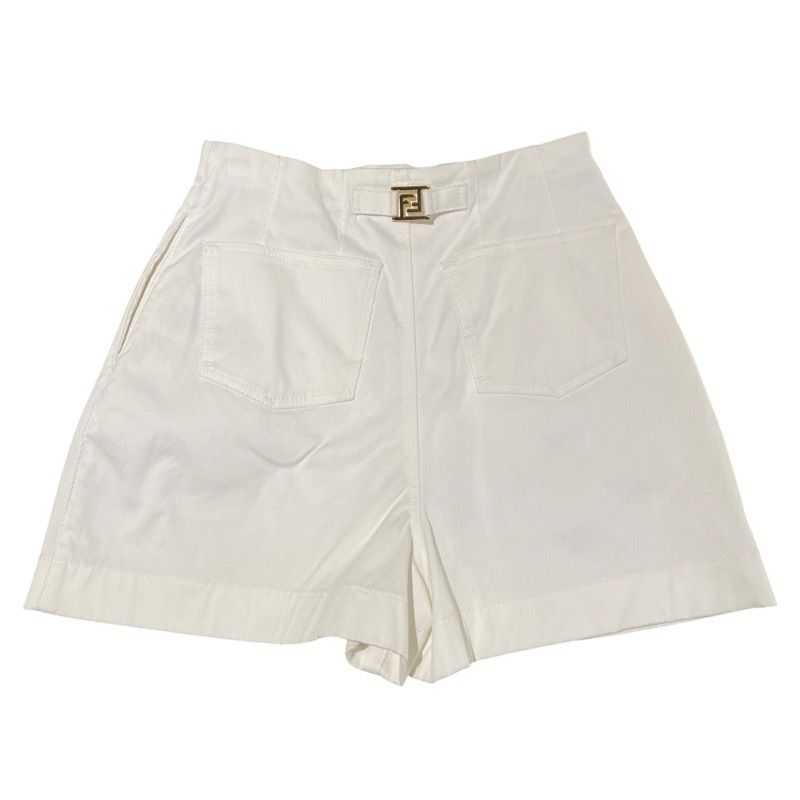 Fendi FF Buckle White Cotton Shorts - Timeless Elegance