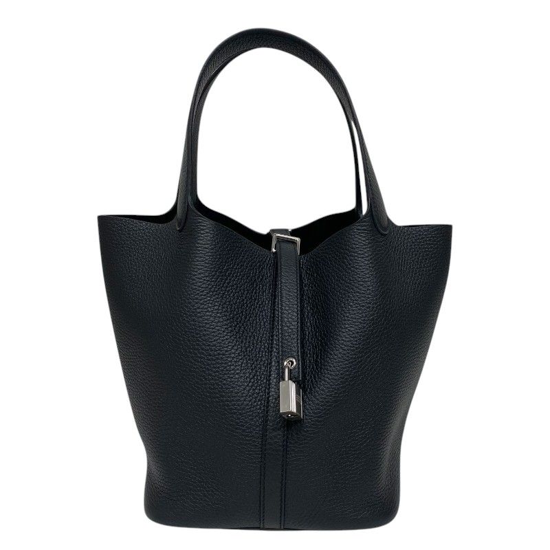 HERMES Picotin Lock MM Black Togo Leather Tote with Silver Hardware